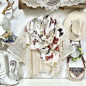 Cashmere/Silk Pashmina floral butterfly scarf/shawl/body wrap vacay resort vibe